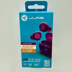 JLab Go Pop ANC True Wireless Bluetooth Earbuds Clear Violet Active Noise Cancel